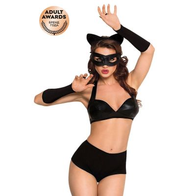 Костюм SoftLine Collection Catwoman (бюстгальтер,шортики,головной убор,маска,перчатки), черный, S