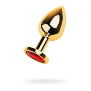 Анальная втулка Metal by TOYFA, металл, золотая, с красным кристаллом, 8 см, Ø 3,4 см, 85 г