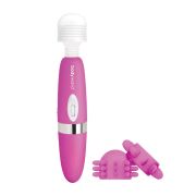 Розовый ротационный жезловый вибратор с двумя насадками 360° Spinning Head Wand Massager Set