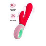 Вибратор с клиторальным стимулятором Flovetta PETUNIA, силикон, красный, 19 см