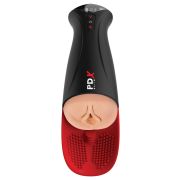 Телесный мастурбатор-вагина в черной колбе с вибрацией Fuck-O-Matic Pro XL