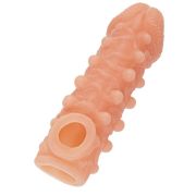 Телесная закрытая насадка с шариками Cock Sleeve 010 Size M - 15,6 см.