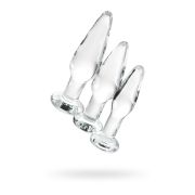 Набор анальных втулок Sexus Glass, стекло, прозрачный, 14/12,5/12 см, Ø 4/3,5/3 см